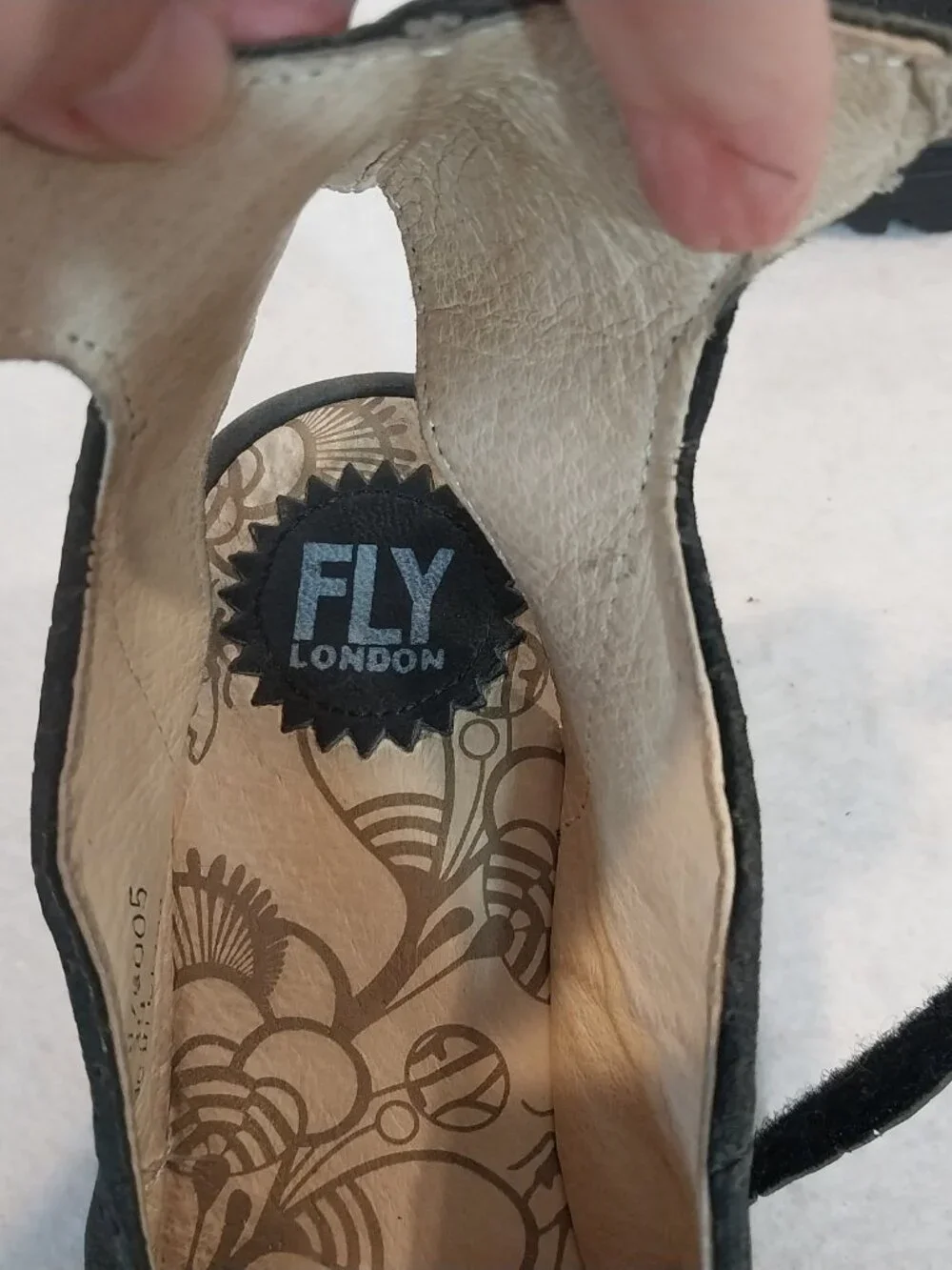 Fly London Yala Sandals Women US 8.5 EU 39 Black Suede Wedge Peep Toe Perforated